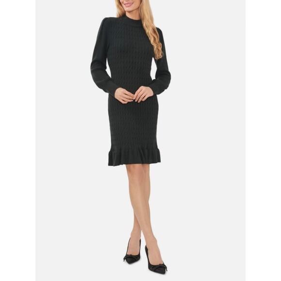 CECE Women's Cable Knit Sweater Dress M Green Forest Shadow Pullover NWT - Picture 1 of 11